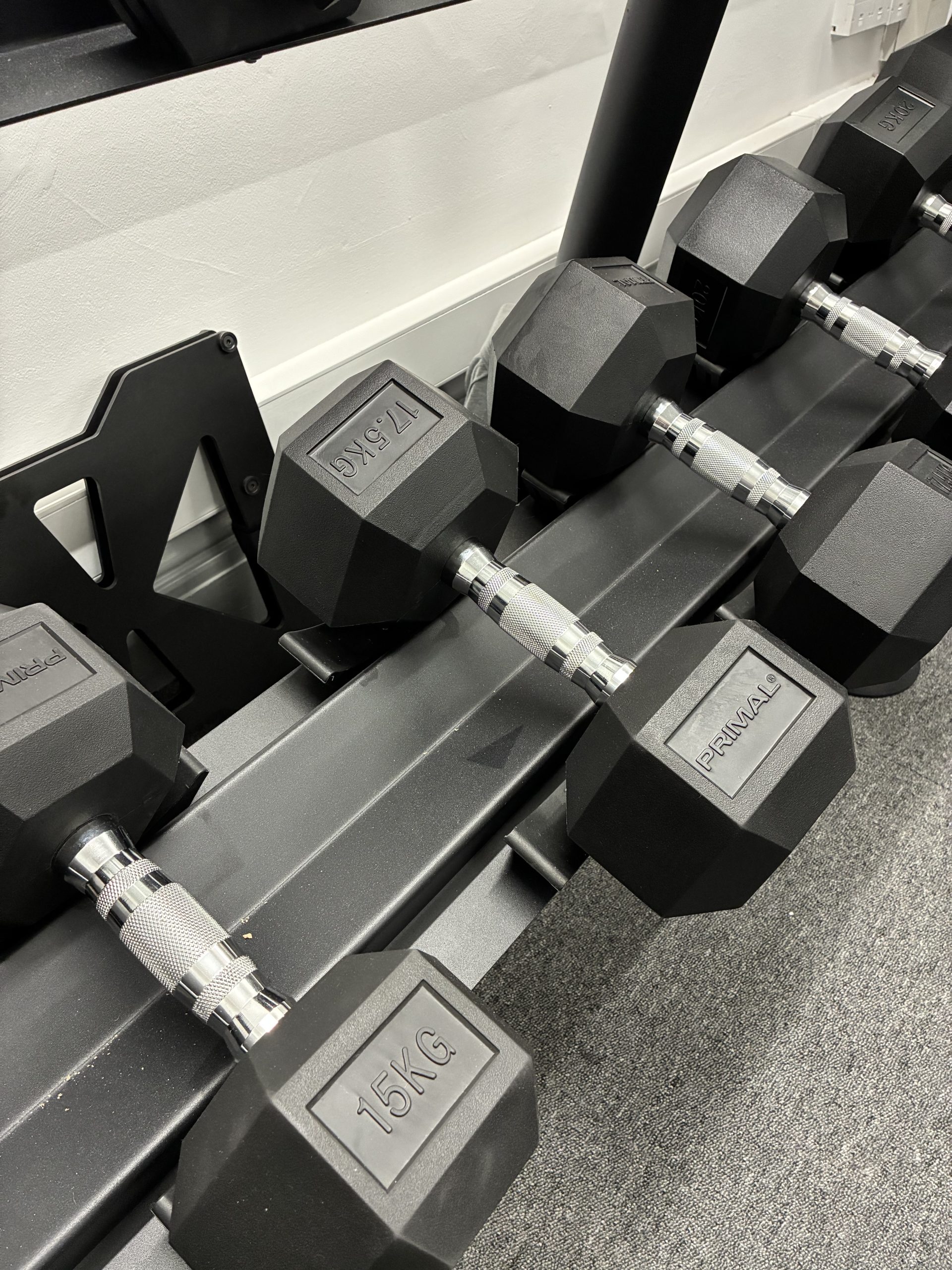 Facilities 2 shows dumbbells used in the physiotherapy clinic for rehabilitation and personal training